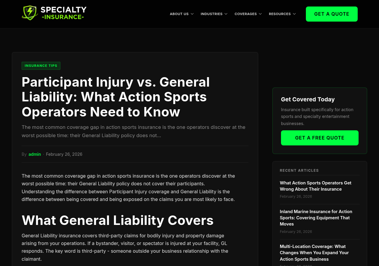 Specialty Insurance on Participant Injury vs General Liability