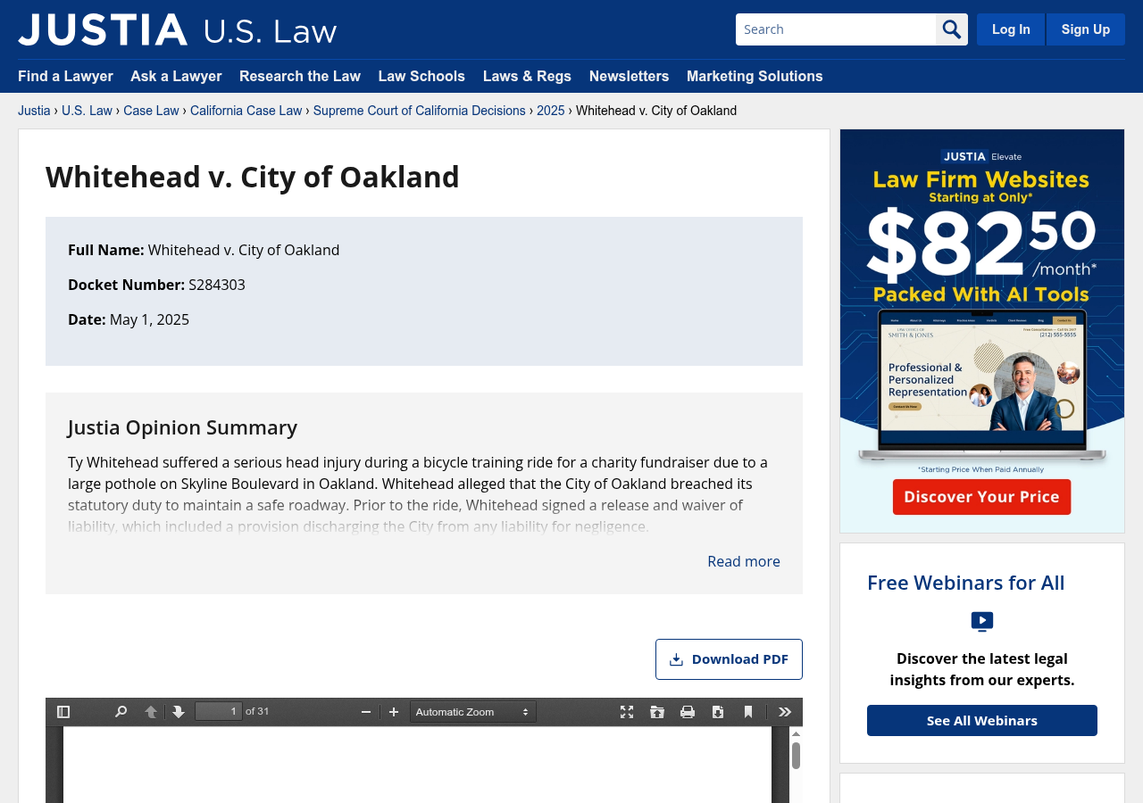 Justia page for Whitehead v City of Oakland 2025 California Supreme Court