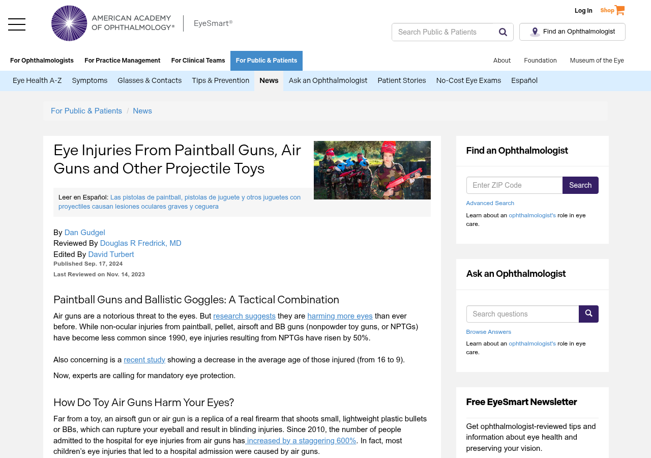 American Academy of Ophthalmology page on eye injuries from air guns and projectile toys