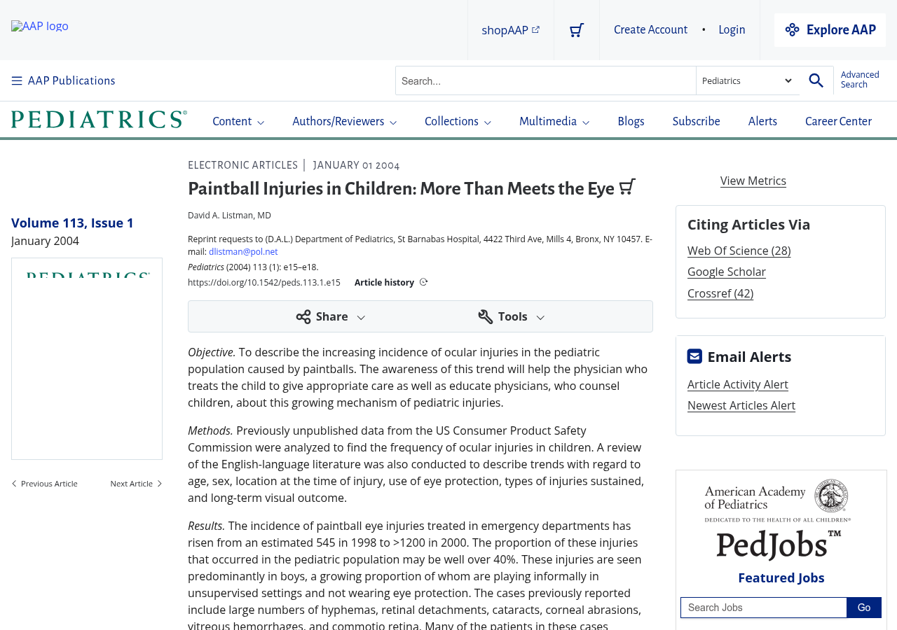 AAP Pediatrics article: Paintball Injuries in Children, More Than Meets the Eye