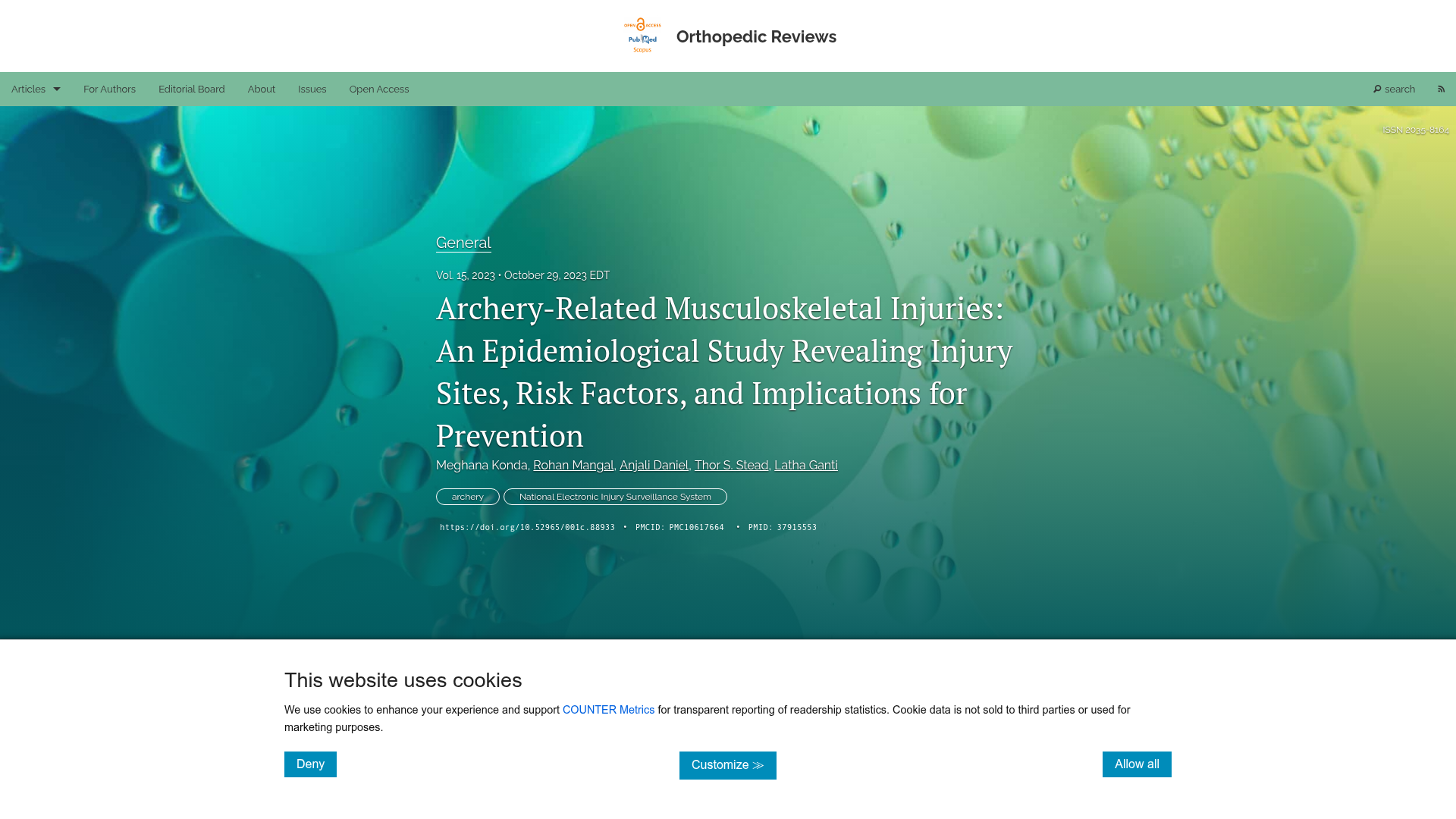 Orthopedic Reviews peer-reviewed study of archery-related injuries using the National Electronic Injury Surveillance System