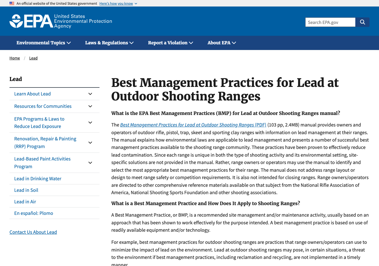 EPA Best Management Practices for Lead at Outdoor Shooting Ranges guidance page