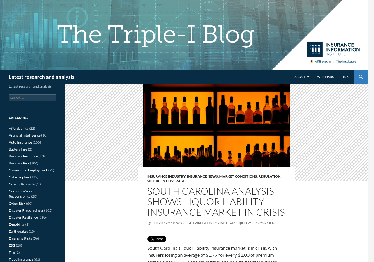 Insurance Information Institute Triple-I Blog article headlined South Carolina Analysis Shows Liquor Liability Insurance Market in Crisis