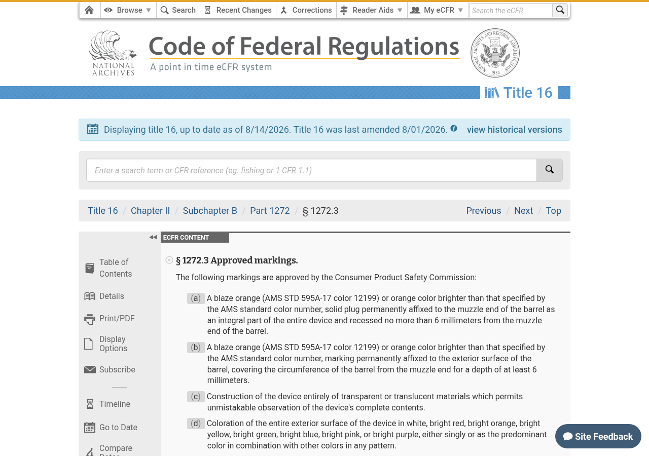 16 CFR 1272.3, approved markings for toy, look-alike and imitation firearms