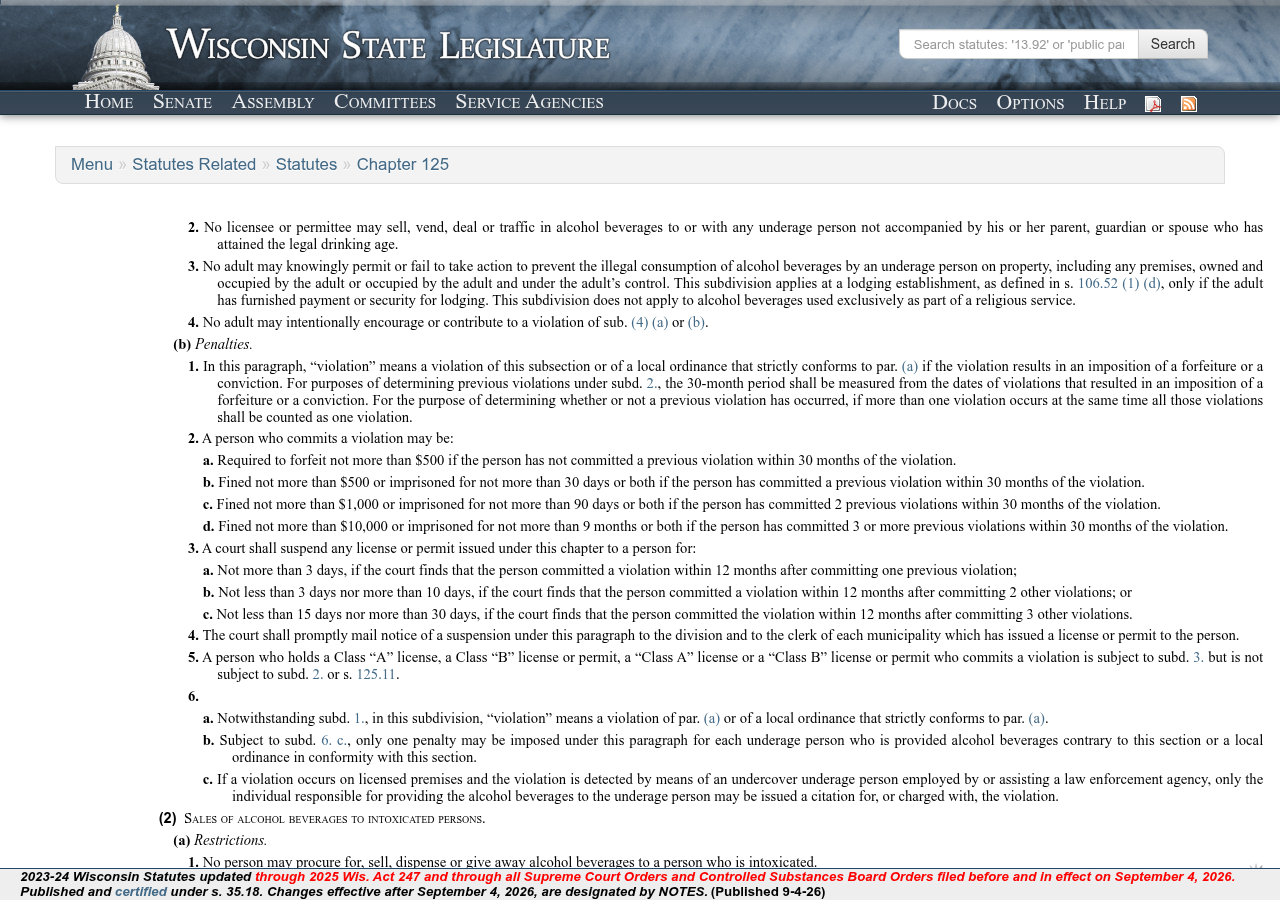 Wisconsin Statutes section 125.07(3)(a)3 listing indoor golf simulator facilities